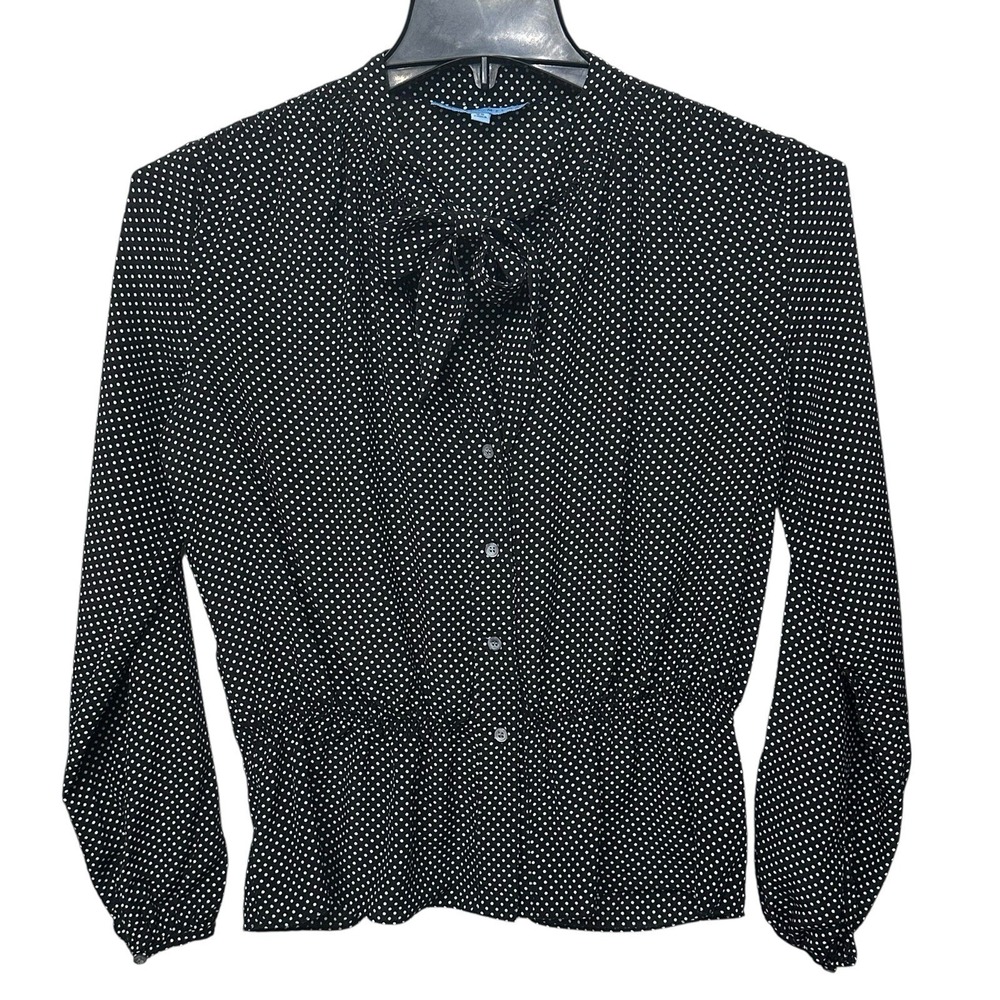 Antonio Melani‎ Button-Up Long Sleeve 100% Silk Babydoll Blouse Polka Dots Sz XS